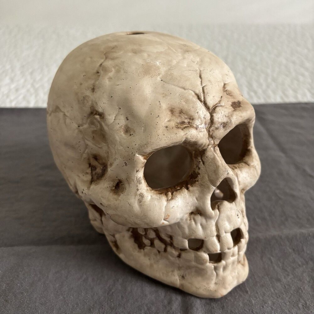 VINTAGE DALTON CERAMIC SKULL CANDLE TEALIGHT HOLDER Planter Spooky Halloween